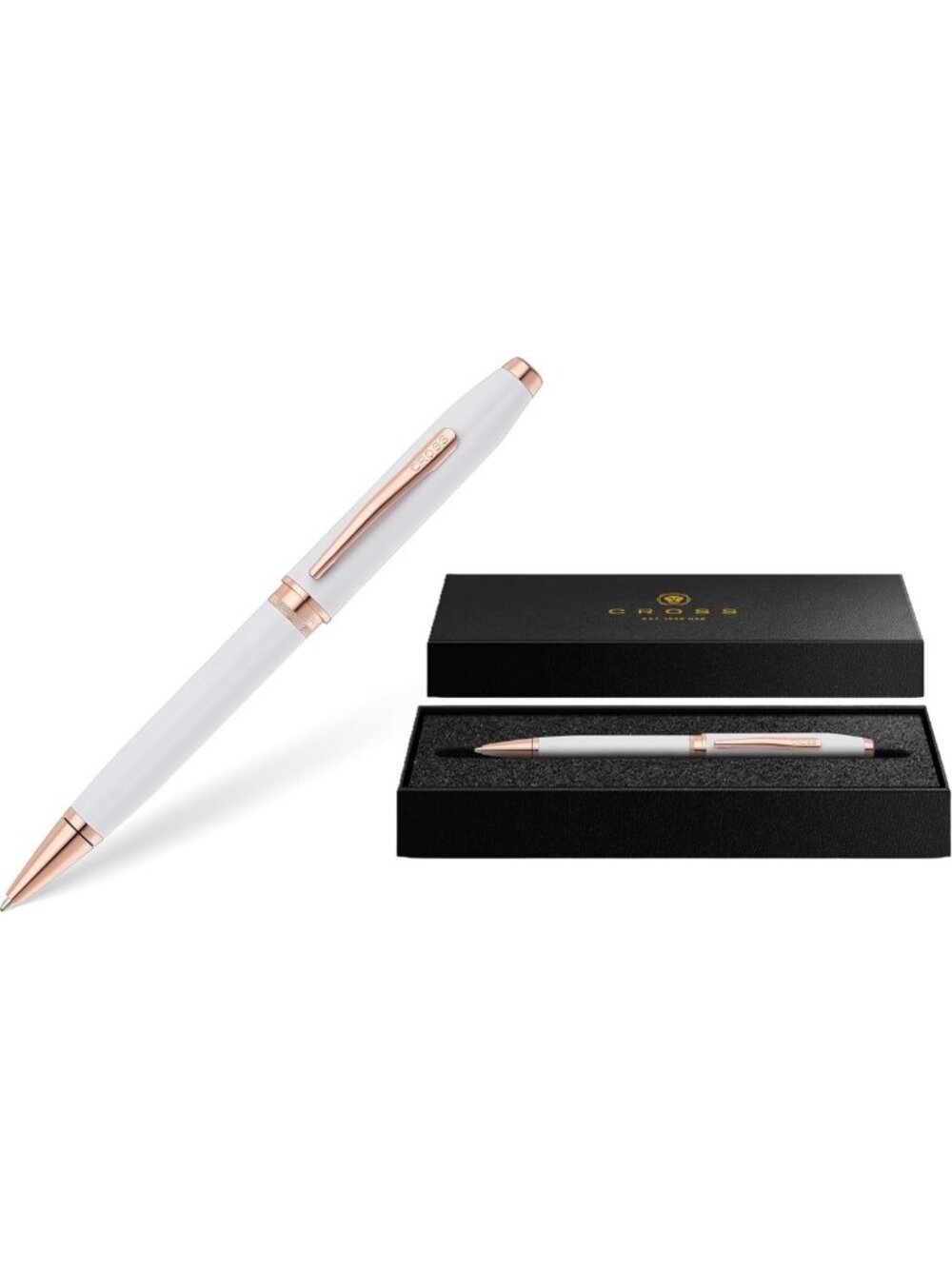 Elegant Pearl Metallic White & Rose Gold Ballpoint Pen - Stylish Writing